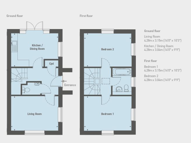 Floor plan, 2 bedroom house  - artist's impression subject to change